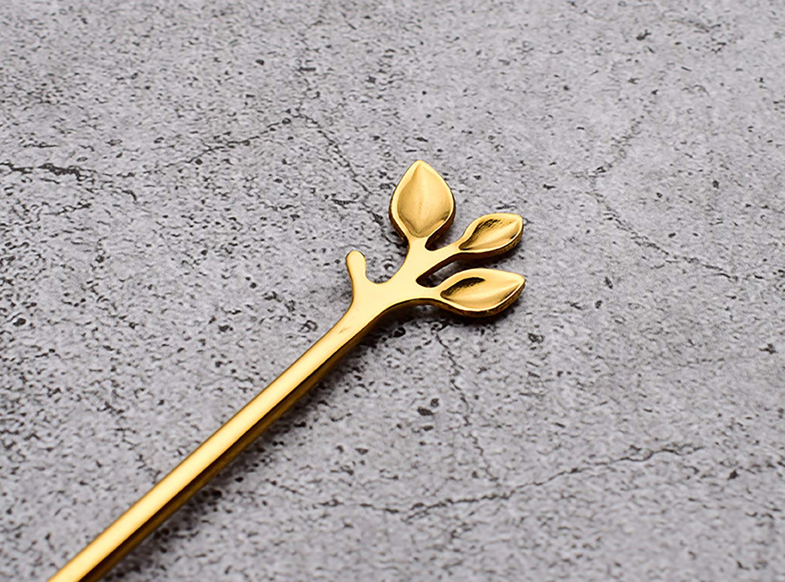 Gold Leaf - Juego de 6 cucharas de café retro Demitasse de 4.7 pulgadas, mini cubiertos de acero inoxidable, vajilla de cocina