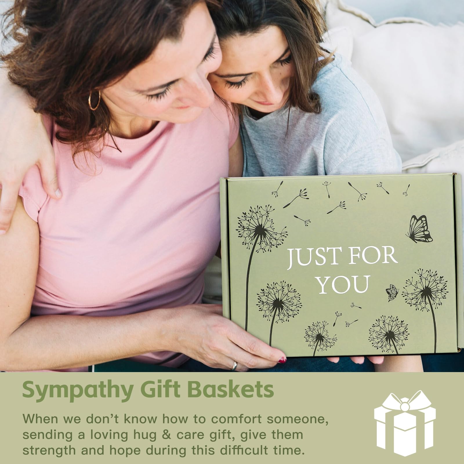iAOVUEBY Canastas de regalo de condolencias, cesta de regalo de condolencias por la pérdida de un ser querido, madre, padre, marido, amigo, ideas de regalo de duelo para mujeres (diente de león)