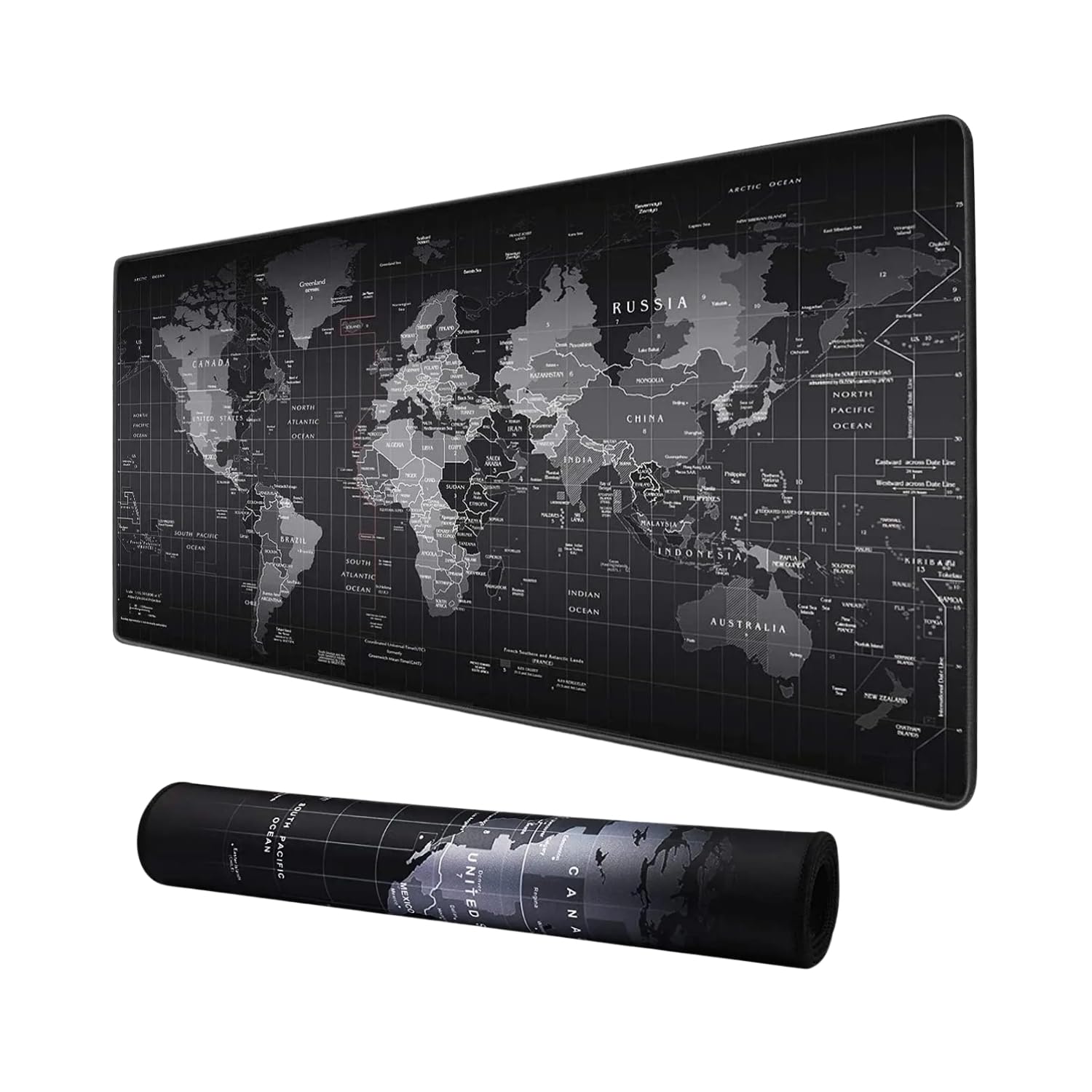 McStorey Dünya Haritası Mouse Pad 60x30 cm, Gaming Masa Pedi 3 mm, Kaymaz Kauçuk Tabanlı Desk Mat, Dikişli Kenar Kumaş Yüzey, Klavye ve Mouse Altlığı, Oyuncu ve Ofis Masası için Siyah