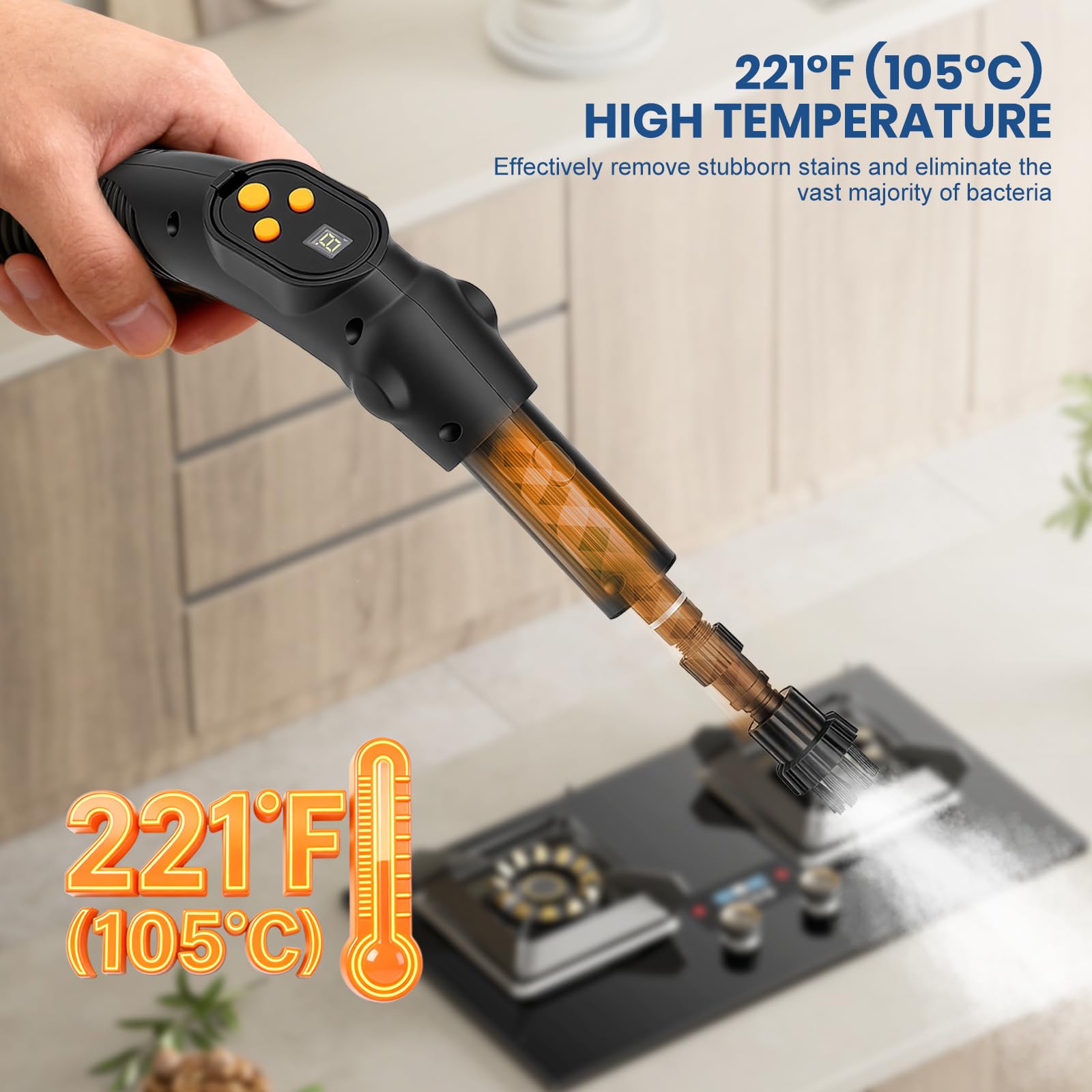 Limpiador a Vapor Hogar 1500W 3Bar 1,6L incluye accesorios y cable de | 105°C en 15s, 3 niveles, limpiador multiusos sin químicos, kit: suelos, ventanas, sofás, coche. Portátil, seguro, ligero.