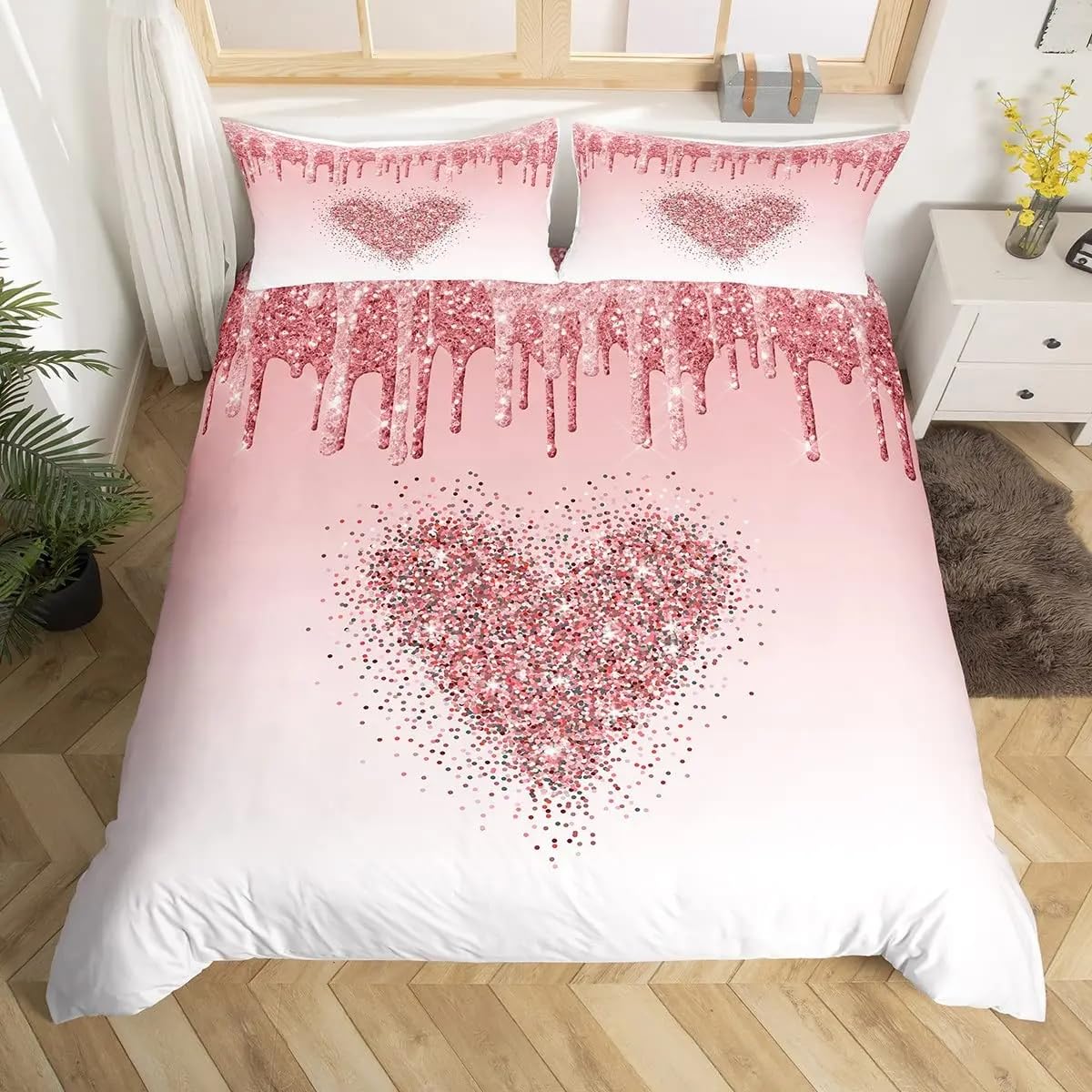Housse de Couette Rose 140x200 Moderne Paillettes