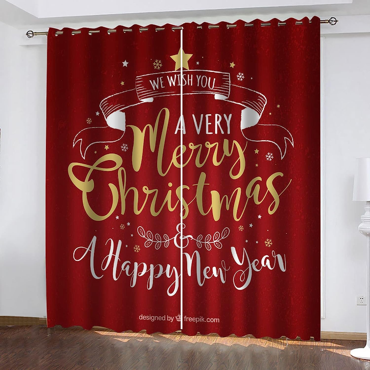 Cortinas De Habitación Infantil 3D Cartel Rojo De Navidad Cortinas Opacas Termicas Aislantes Frío Y Calor Reduccion Ruido Proteccion Intimidad para Hogar Dormitorio 2 Piezas 280 X 250 Cm -3U3C/M2G