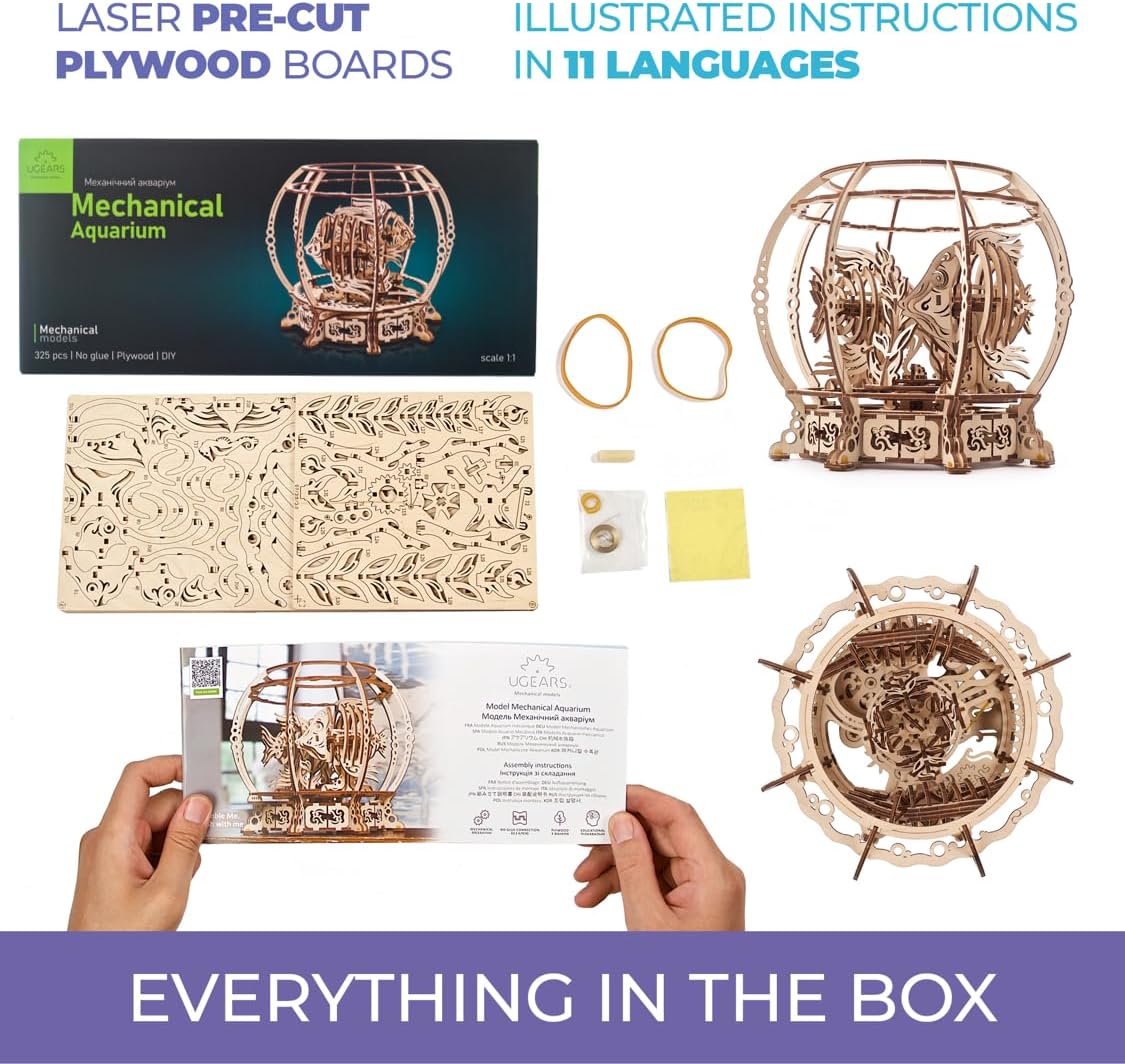 UGEARS Mechanical Aquarium, Model Kit, 3D Puzzle