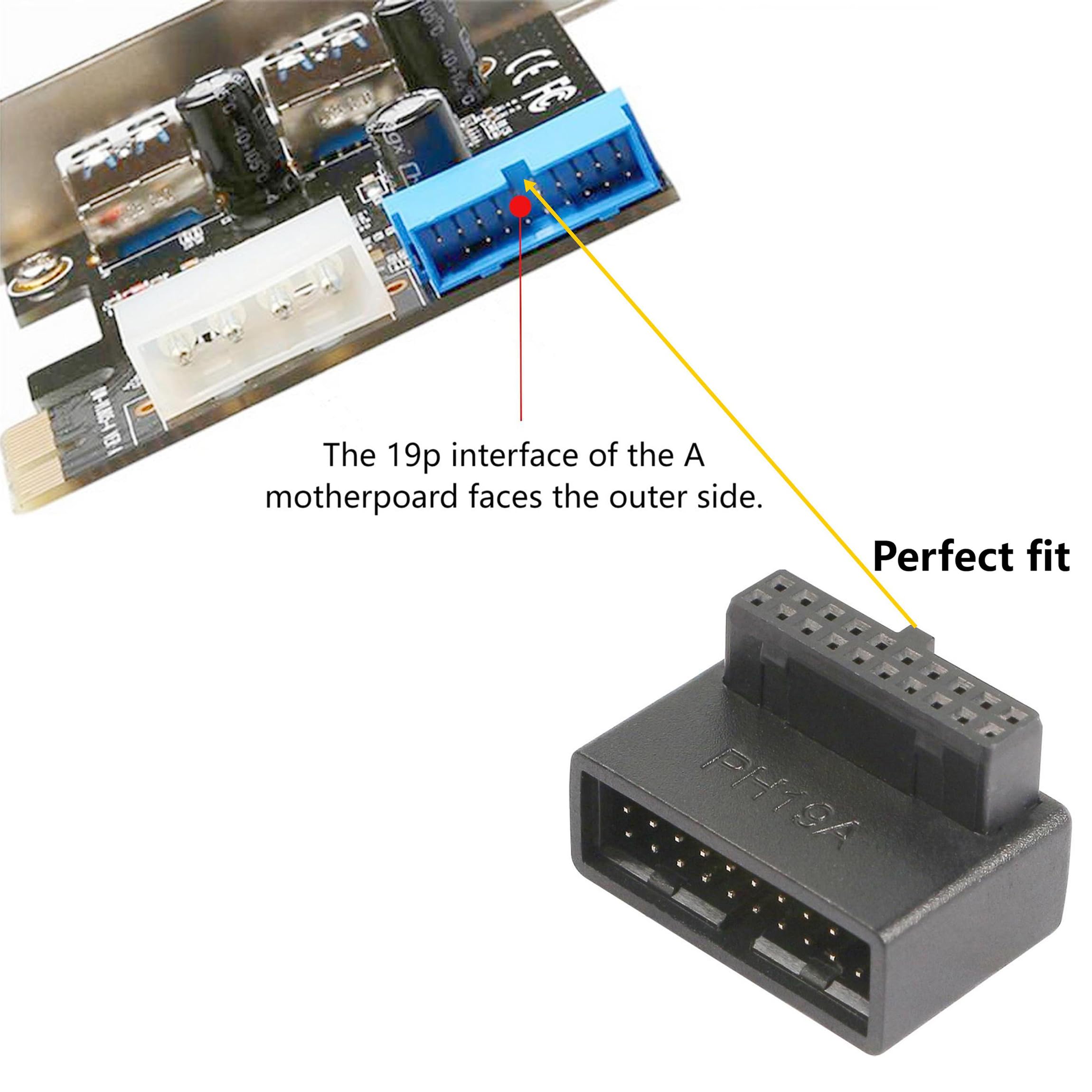 FENGHAISHUN 90 Degree USB 3.0 Motherboard Adapter 19 Pin/20 Pin Male to Female L Turn Right Angle Socket Extension Coupler for Desktop Motherboard Up Angle PH19A