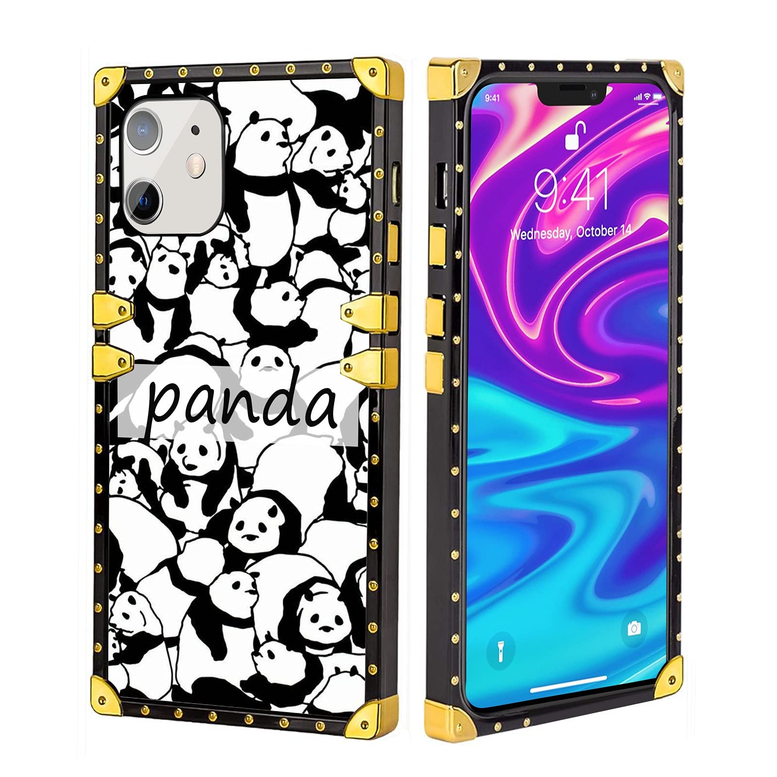 Luxury Phone Case for iPhone 12 Case Soft Square Cover Panda1 Designed Drop Resistant Full Protection Compatible with iPhone 12 Case