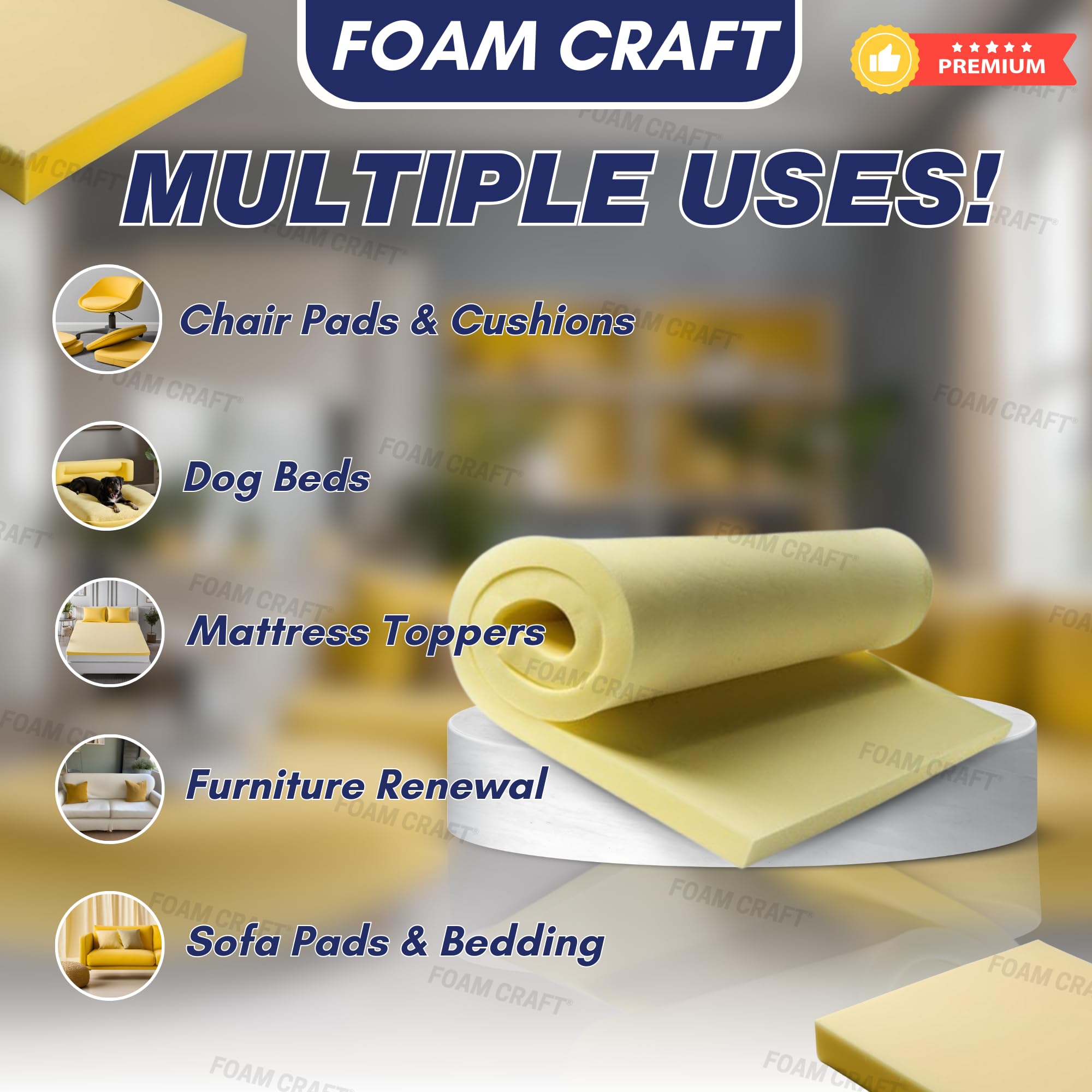 100% Visco Elastic Memory Foam For Mattress Topper & Dog Bed, Cushion Foam For Pain Relief, Seat Cushions & Office Chair Gel Cushion Foam Cut To Size Chair Pads - FOAM CRAFT