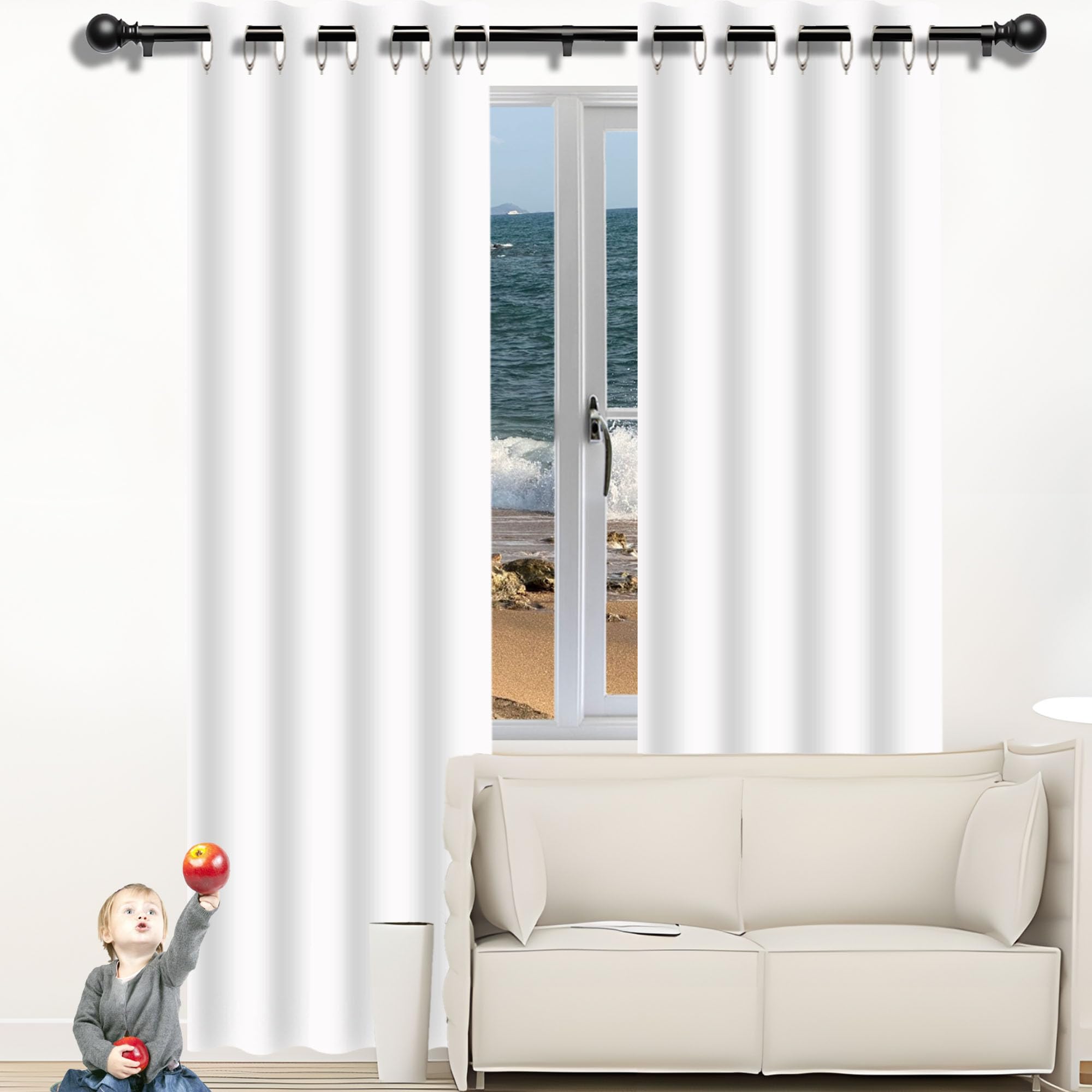 Rideau thermique anti chaleur blanc 190x280 pour isolation intérieure efficace de la chambre