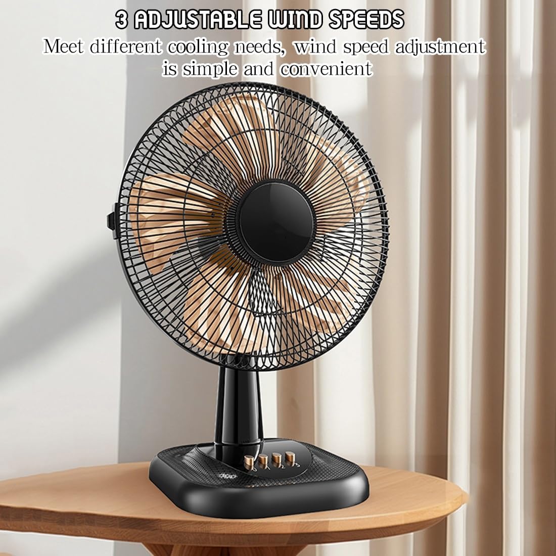 3-Speed Oscillating Table Fan, Quiet Desk Cooling Fan for Bedroom, Dorm & Office, Easy Push Button Controls, Adjustable Stand for Optimal Airflow