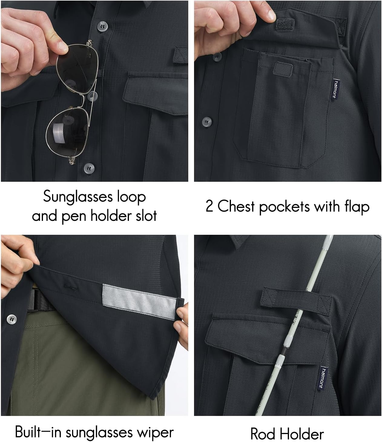 Haimont Men's Sun Protection Shirt Water Resistant Short Sleeve Button Down Shirt Quick Dry Cooling for Hiking Fishing