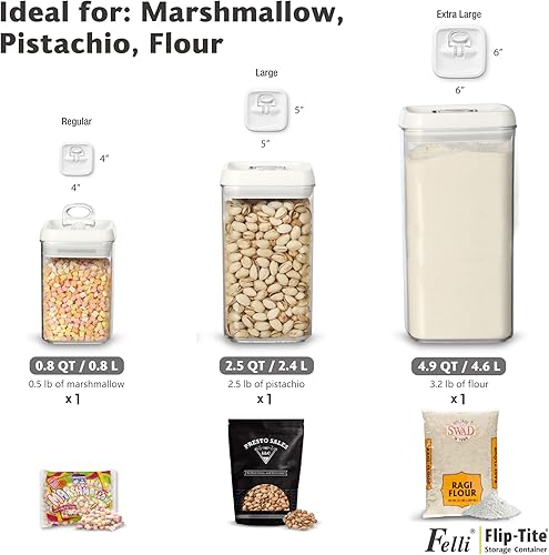 Miniatura 8 de Felli Flip Tite Contenedor de almacenamiento con tapa de 6 pulgadas con anillo hermético extra grande, juego de recipientes transparentes para