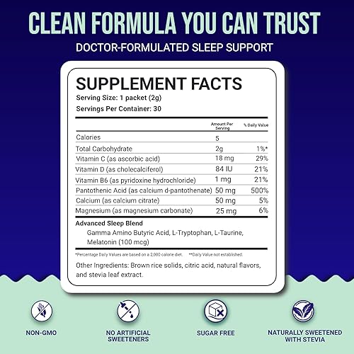 Miniatura 5 de Dr. Price's - Polvo natural para ayudar al sueño  Berry-Citrus, 30 paquetes  Mezcla de bebida en polvo para dormir con magnesio, melatonina