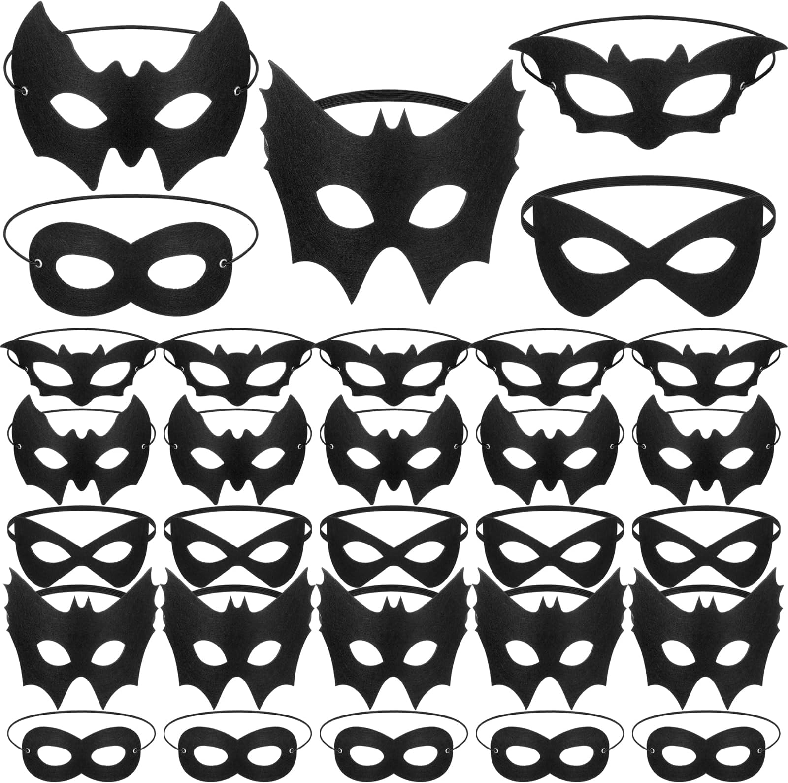 Poen 30 Pcs Halloween Mask Black Mask Costume Bat Eye Mask Felt Cat Mask Half Face Masks for Halloween Carnival Cosplay Dress up Party Accessories, 5 Styles