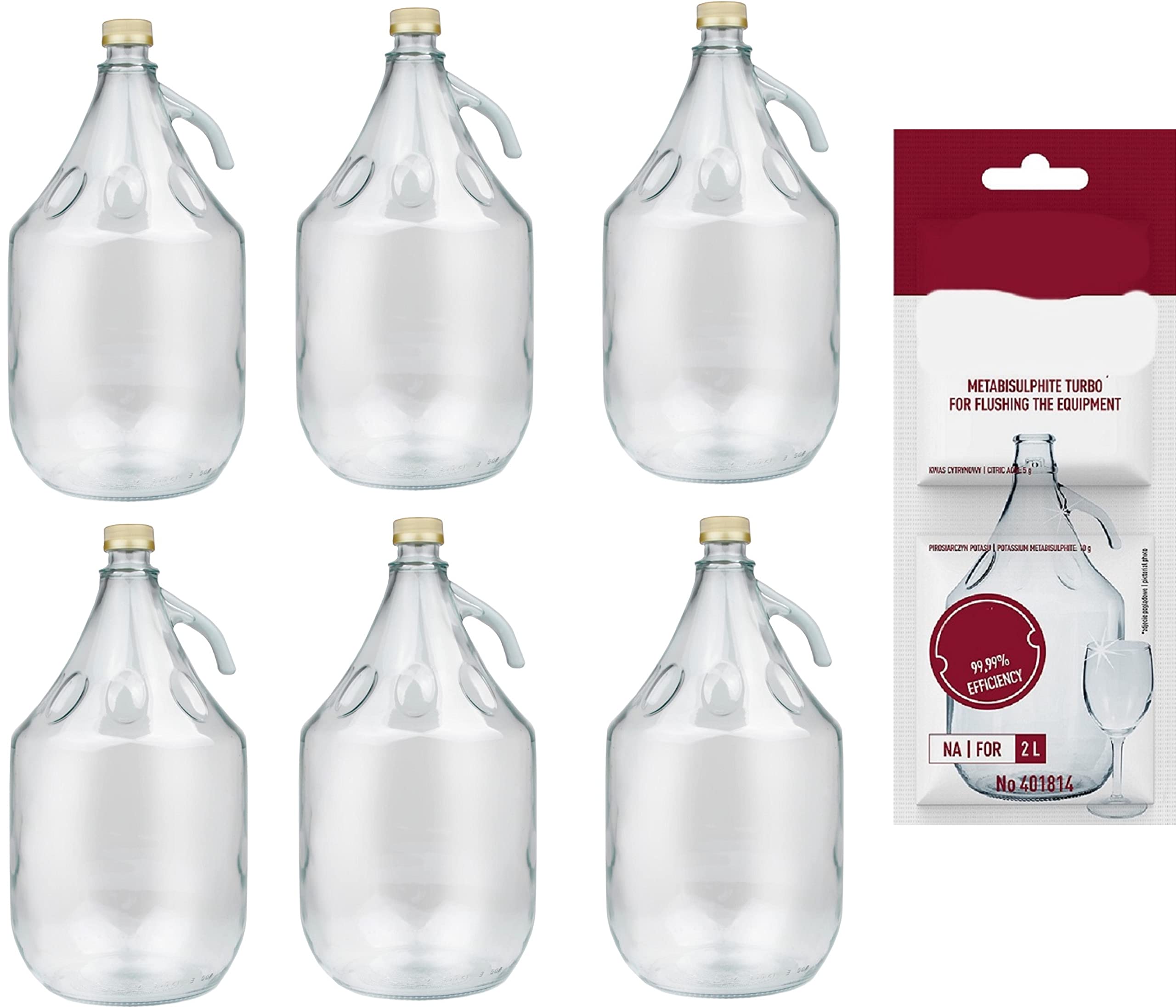 lilawelt24 6 x 5L Flasche mit Schraubverschluß + Schwefelpulver GLASBALLON Weinballon GÄRBALLON GLASFLASCHE Flasche Gallone Leere Glasflasche zum Befüllen