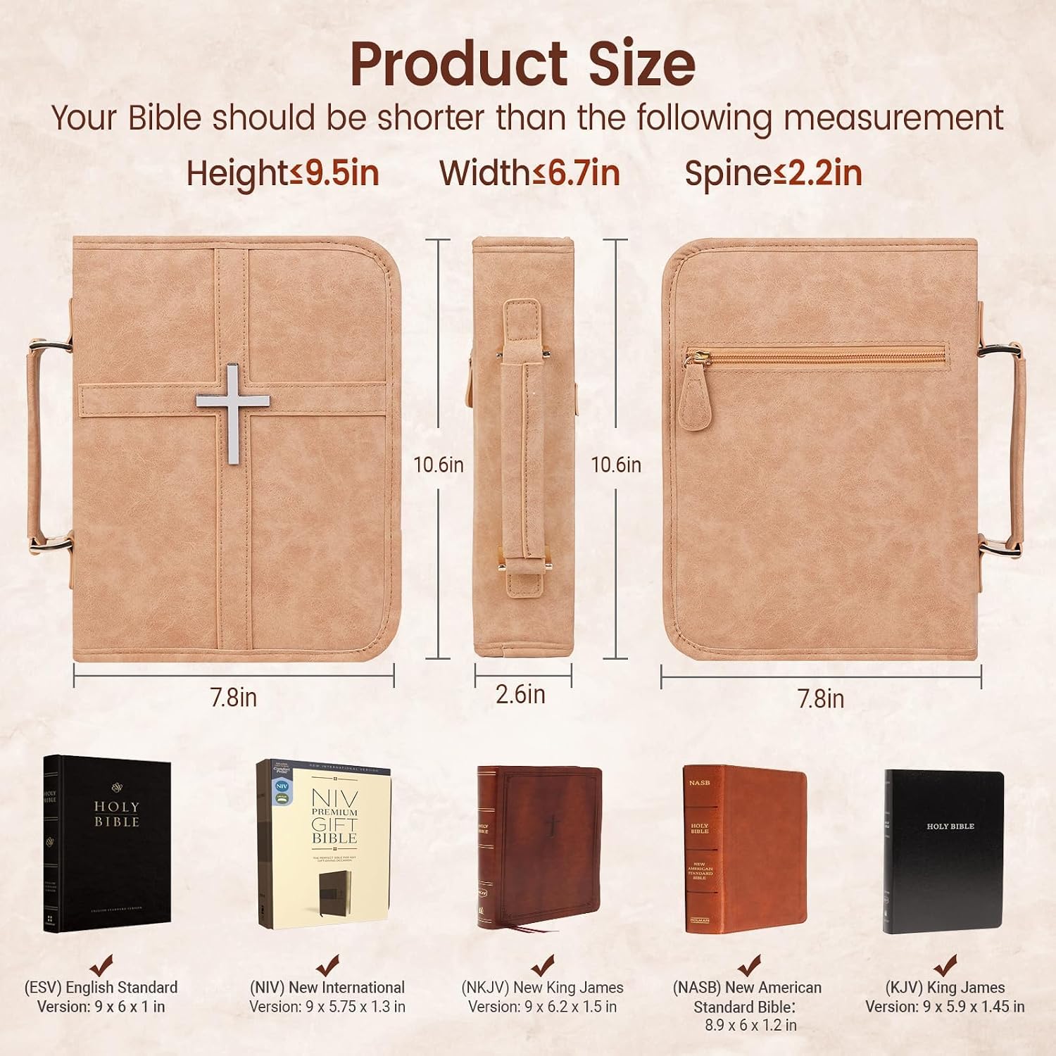 RAWILL PU Leather Bible Cover Case with Phone Pocket for Men & Women, Durable Protective Book Cover, Fits Most Standard Bibles, Brown