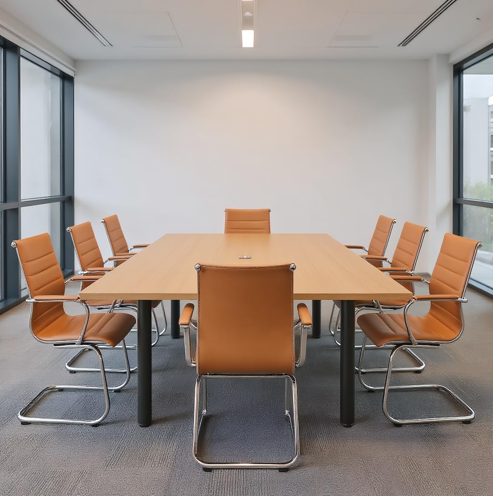 Wahson Office Guest Chairs Set of 8, Leather Reception Chairs, Mid Back Waiting Room Chair, Conference Chairs with Sled Base, Desk Chair No Wheels for