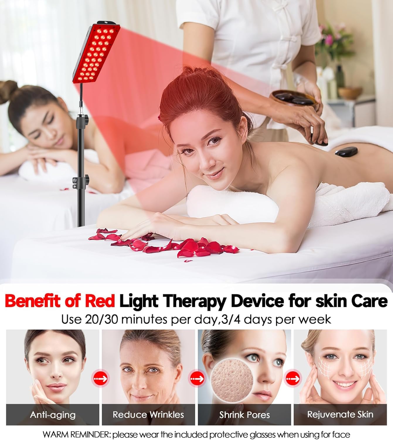 Lámpara de terapia de luz roja de cuerpo completo, soporte ajustable para uso doméstico con temporizador de 30 LED, 660 nm/850 nm/660 + 850 nm, terapia dual, 5 niveles de brillo ajustable, 3 modos