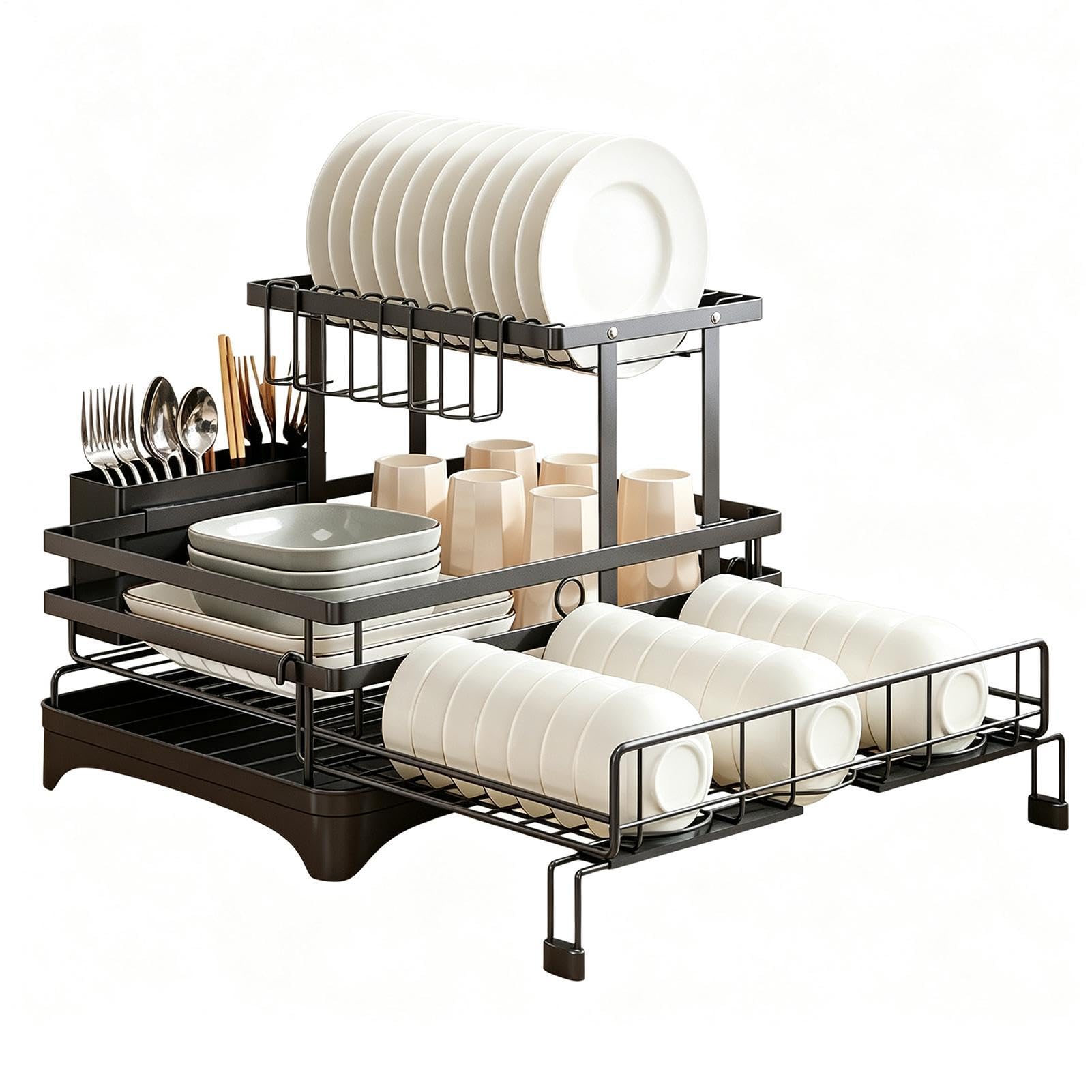 Genérico Escurridor De Platos Gran Capacidad Extensible con Portautensilios | Escurridor Cocina Para Taza Tenedor Espátula Cuchara Cubiertos Apartamento Restaurante