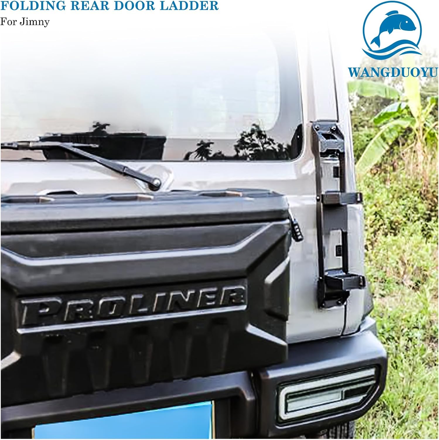 Foldable Tailgate Step Ladder Compatible with Suzuki Jimny 2019-2024 JB64/JB74, Steel Pickup Truck Foldable Climbing Ladder Black