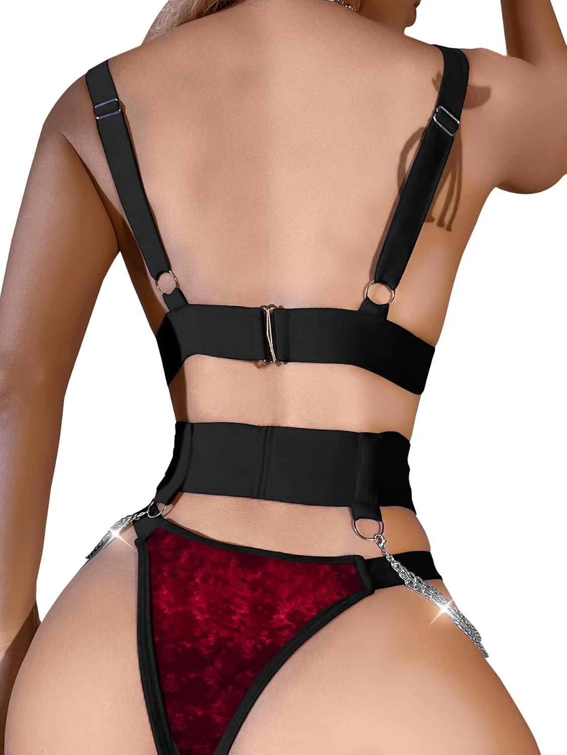 Lilosy Sexy Chain Strappy Garter Belt Women Lingerie Set Rave Outfits - Image 2