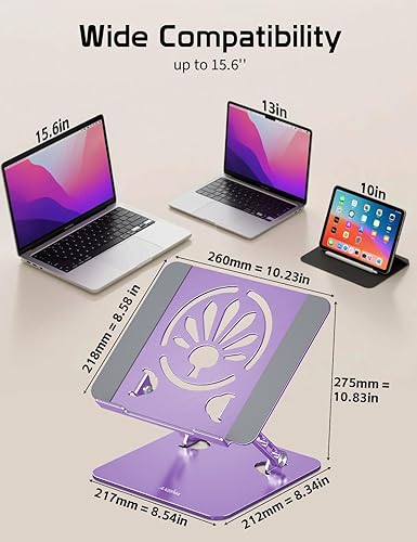 Miniatura 6 de Soporte de aluminio para computadora portátil para escritorio, elevador ergonómico ajustable para laptop, soporte plegable y portátil, apto para