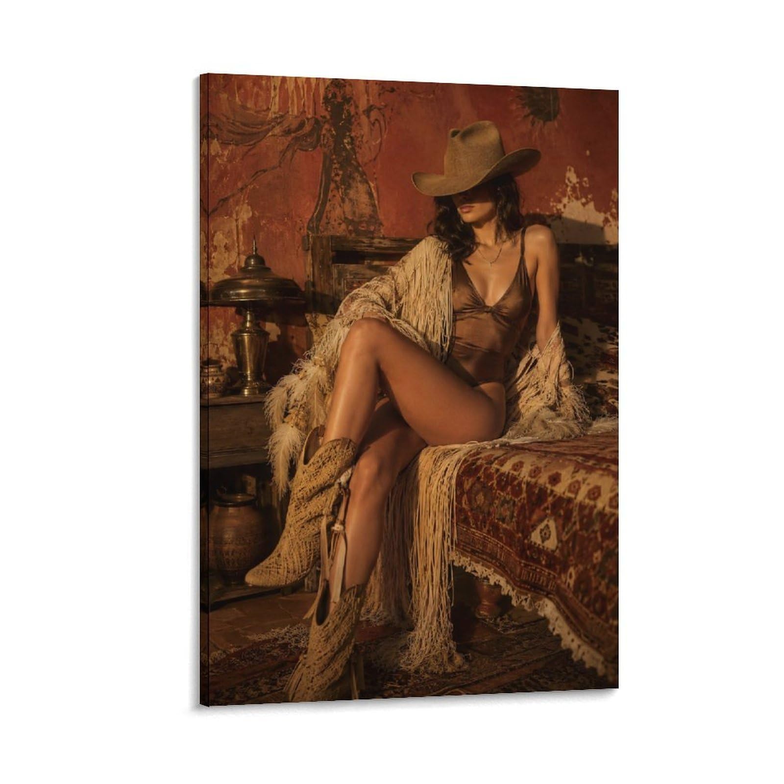 H3B8U2Y5 Western Cowgirl Portrait Canvas Wall Art, Vintage Western Artwork