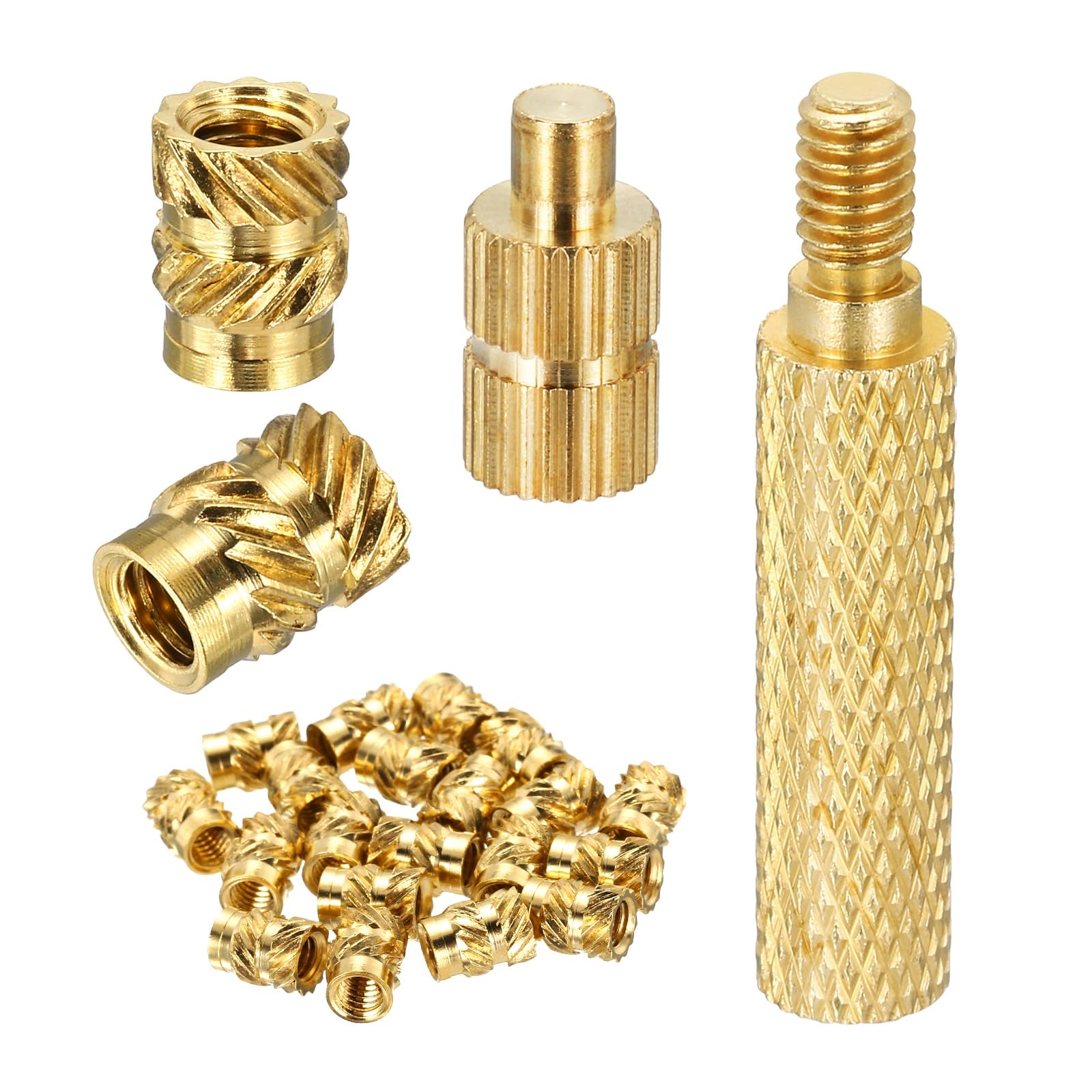 sourcing map 20Set M4 Heat Threaded Inserts with Soldering Tip, 6mm OD, 8mm Height, Brass Nut Rod Inserts Knurled for 3D Printing Component Plastic Part — image 1