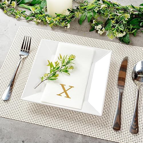 Miniatura 472 de Luxenap - Toallas de invitados de 15.8 x 7.9 pulgadas, 50 toallas de mano con letras plateadas, letra "P", fuente Sans Serif, servilletas de papel