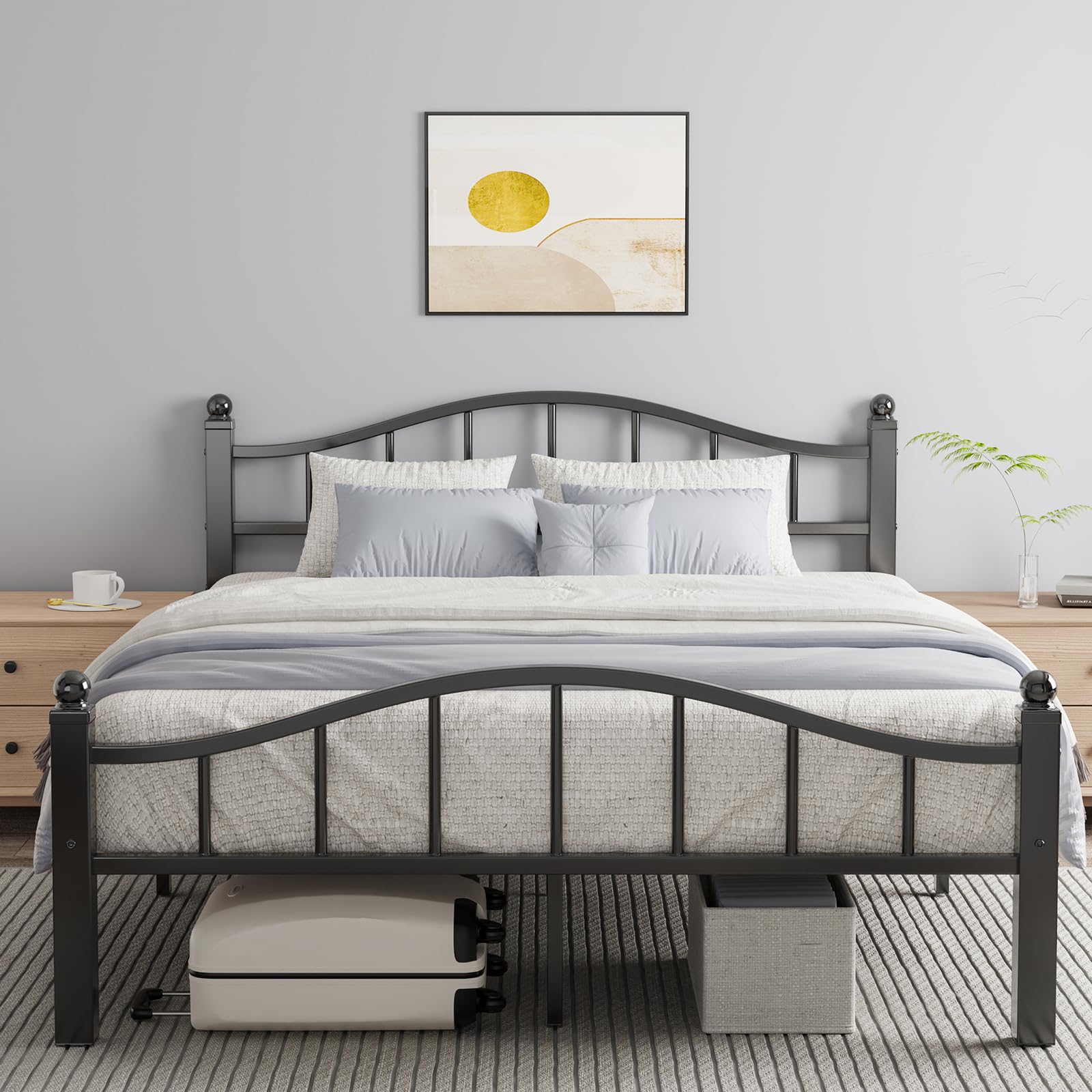 Queen Bed Frame with Headboard, Noise-Free Design & Underbed Storage Heavy Duty Bed Frames with Headboard No Box Spring Needed/Tool-Free Assembly