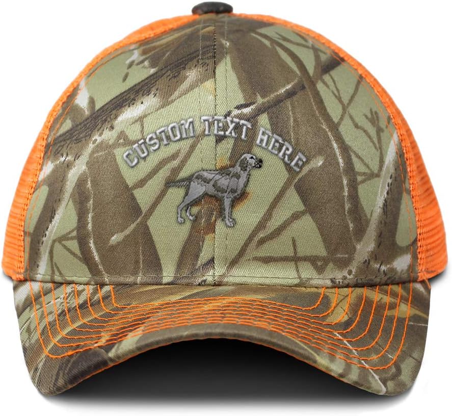 Custom Camo Mesh Trucker Hat English Setter Embroidery Cotton Neon Hunting Baseball Cap Strap Closure One Size Orange Camo Personalized Text Here