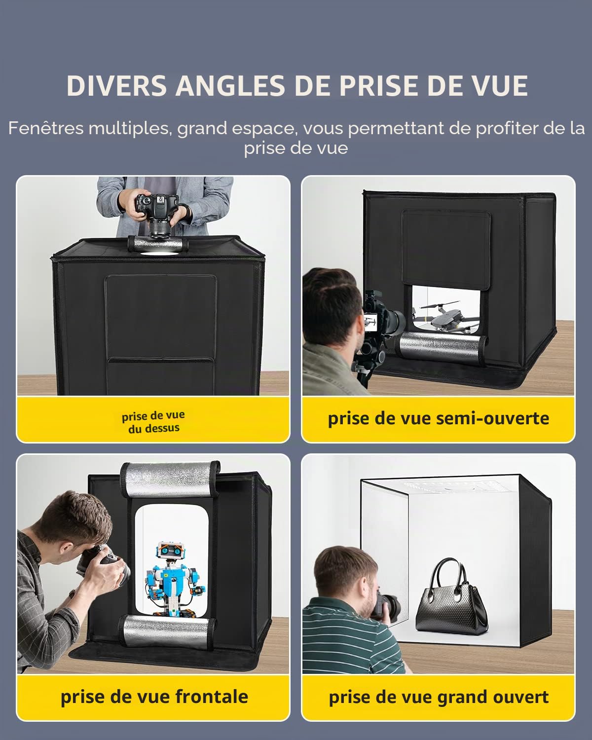 RALENO Studio Photo 60x60cm Light Box, Boîte à Lumière Portable avec 162 LEDs Dimmables (65W, 5500K, CRI 97+), Kit Complet avec 6 Fonds PVC pour Photographie de Produits