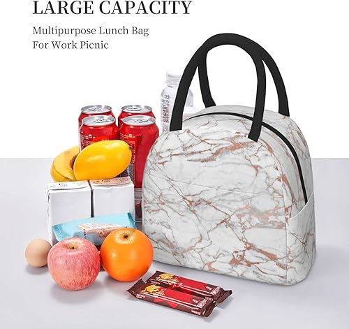 Miniatura 6 de Bolsa de almuerzo con textura de mármol blanco y marrón, bolsa grande reutilizable, contenedor para mujeres y hombres, trabajo de oficina escolar,