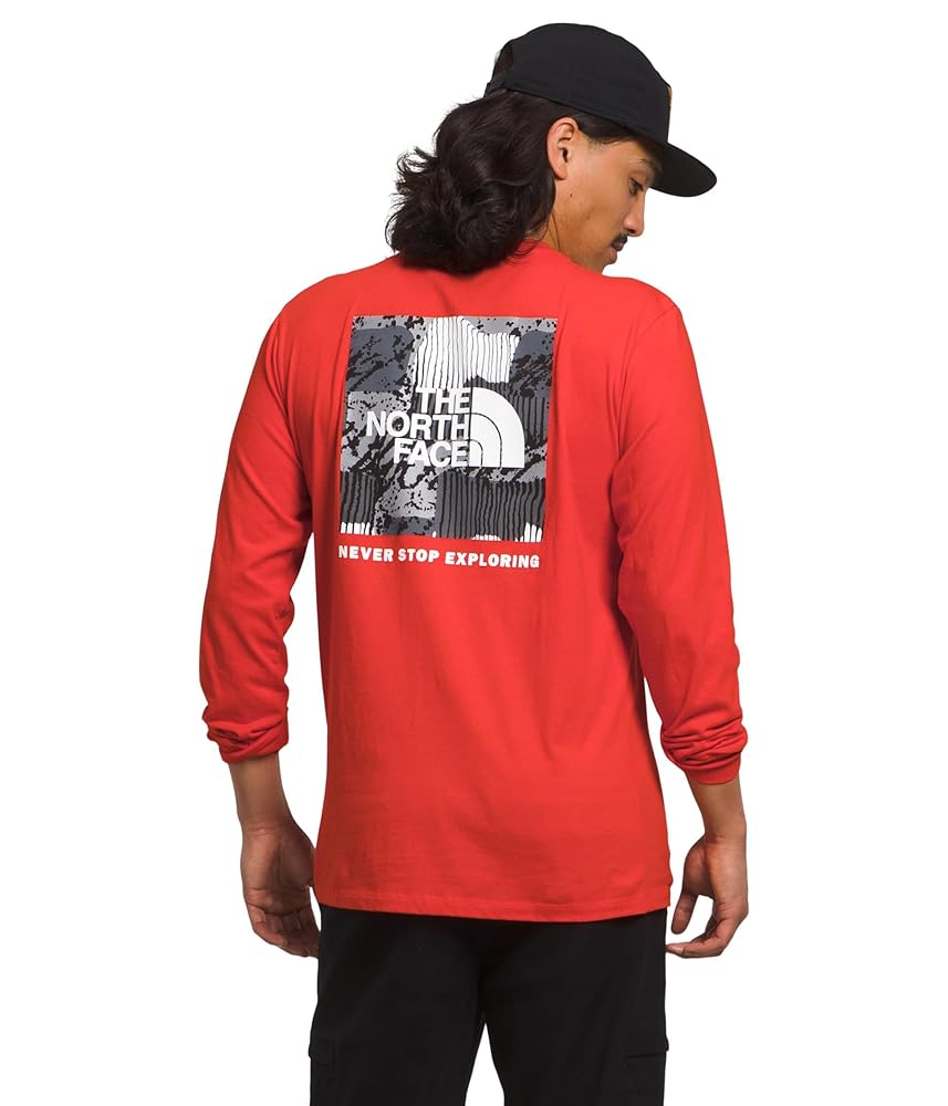 THE NORTH FACE Mens' Long Sleeve Box NSE Tee, Fiery Red/Art