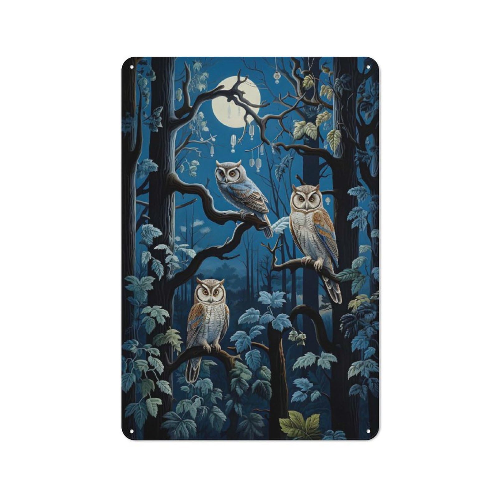 Junmoney Nocturnal Owls Ensemble Retro Tin Sign 30X20cm For Living Room Or Hallway, Gift For Living Room Decor Lovers During The Christmas Season