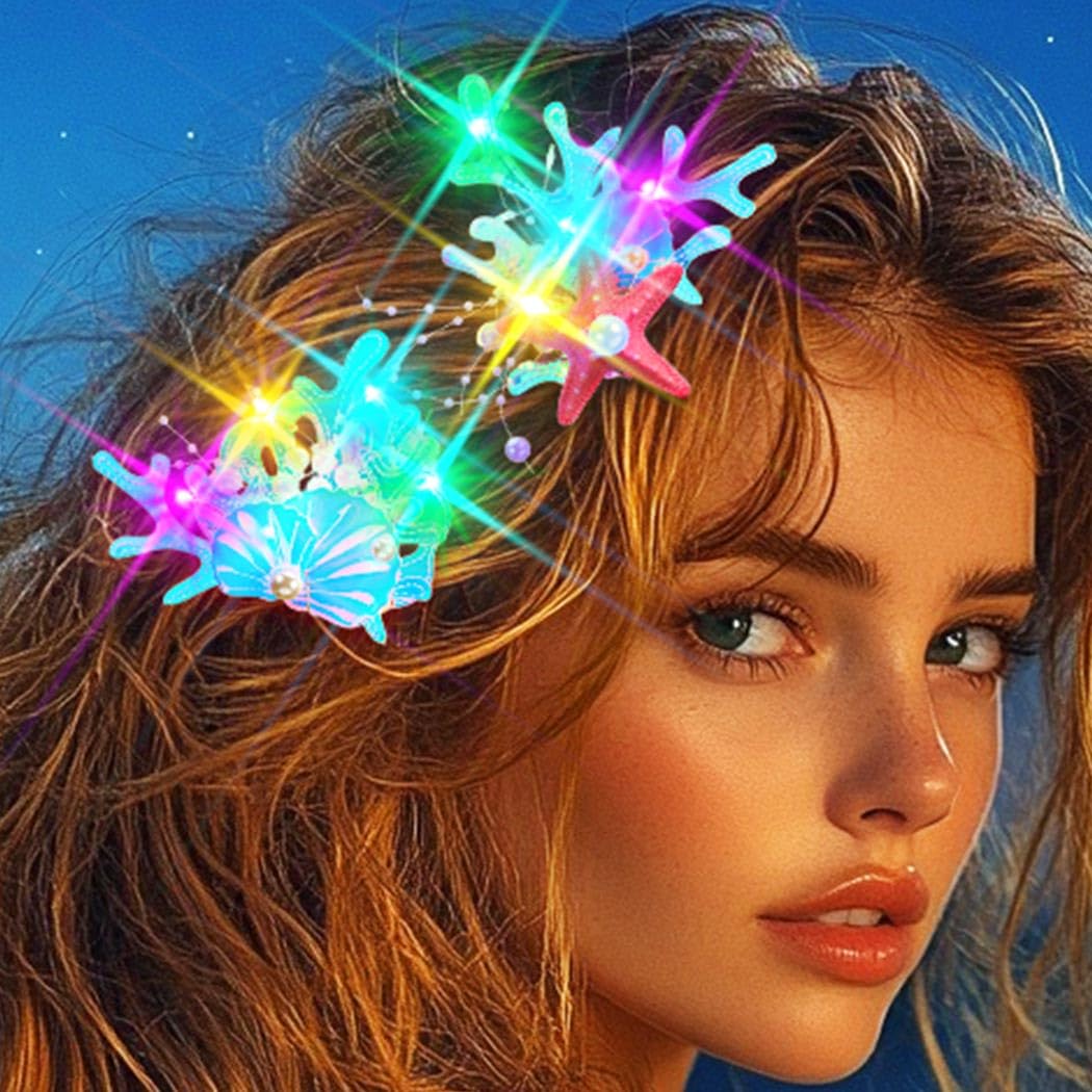Graeen Light Up Hair Clips Mermaid Headpiece Starfish Hair Clip Rave for Women - Image 8