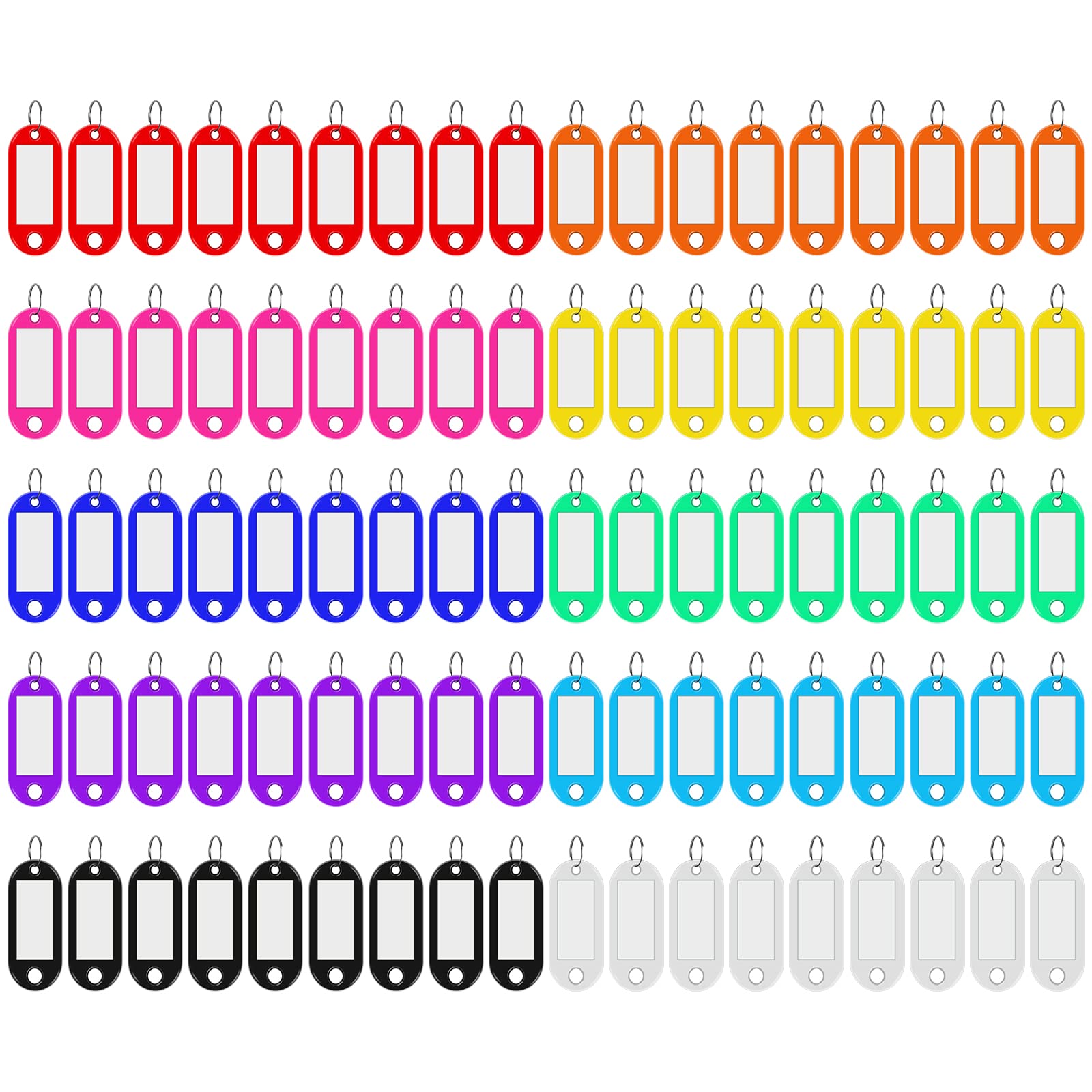 Coideal 60 stuks stevige plastic sleutelhangers met sterke gesplitste ring en flaplabel venster gekleurde identificatie-ID sleutelhanger tag voor bagage, 6 verschillende kleuren