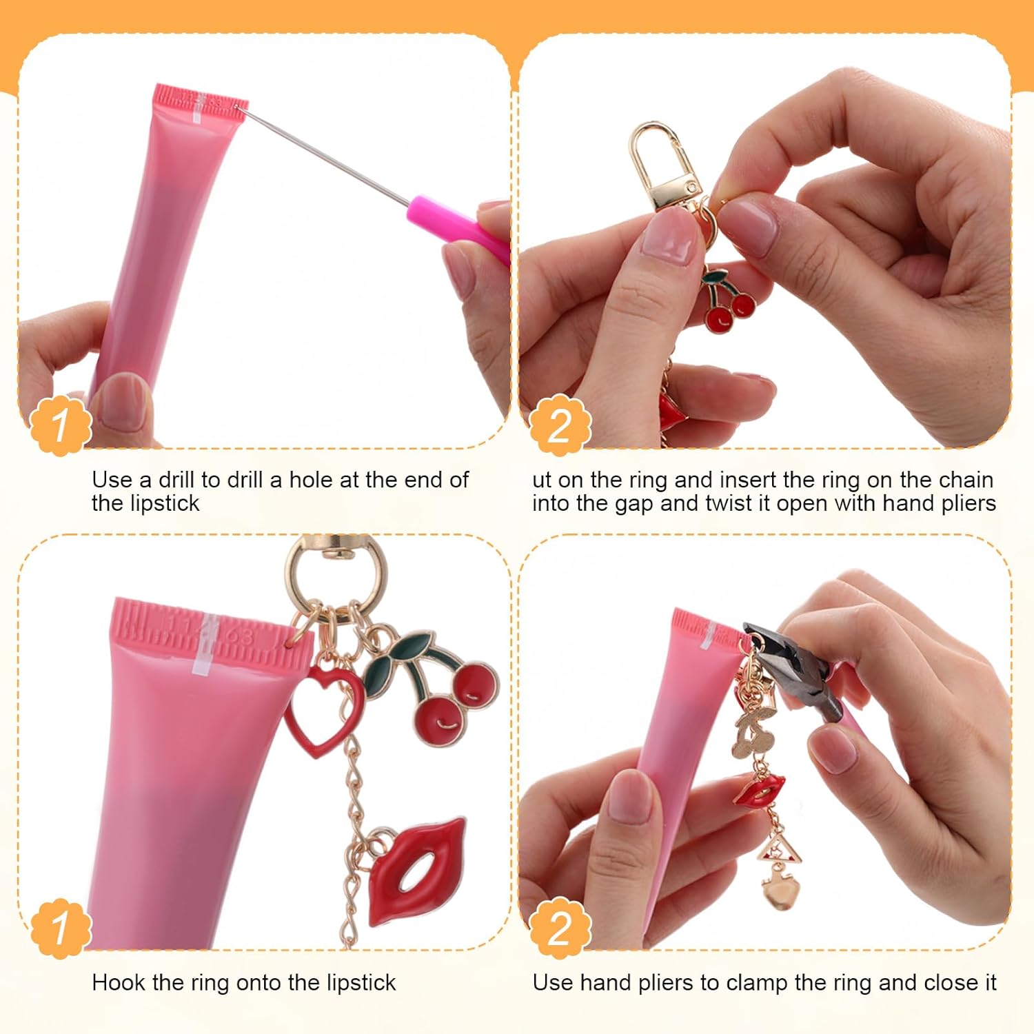 Tondiamo 443 Pcs Charms Lip Gloss Keychain Making Kit DIY Bag Charm Jewelry Chain Including 150 Charms 40 Extender Chain 40 Keychain Clips 200 Jump Ring Jewelry Plier for DIY Crafts Women - Image 3