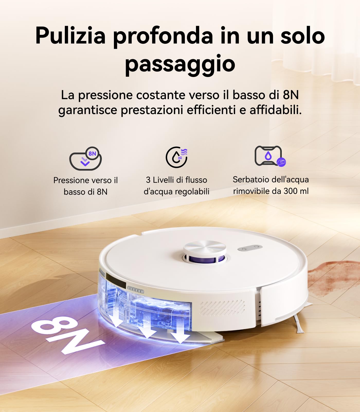 NARWAL Freo S Robot Aspirapolvere Lavapavimenti, 8000Pa, Pulizia Efficace a 8N, Stazione di Svuotamento Automatica da 3.5L, Navigazione Laser LDS e Mappatura 3D, Controllo Remoto via APP