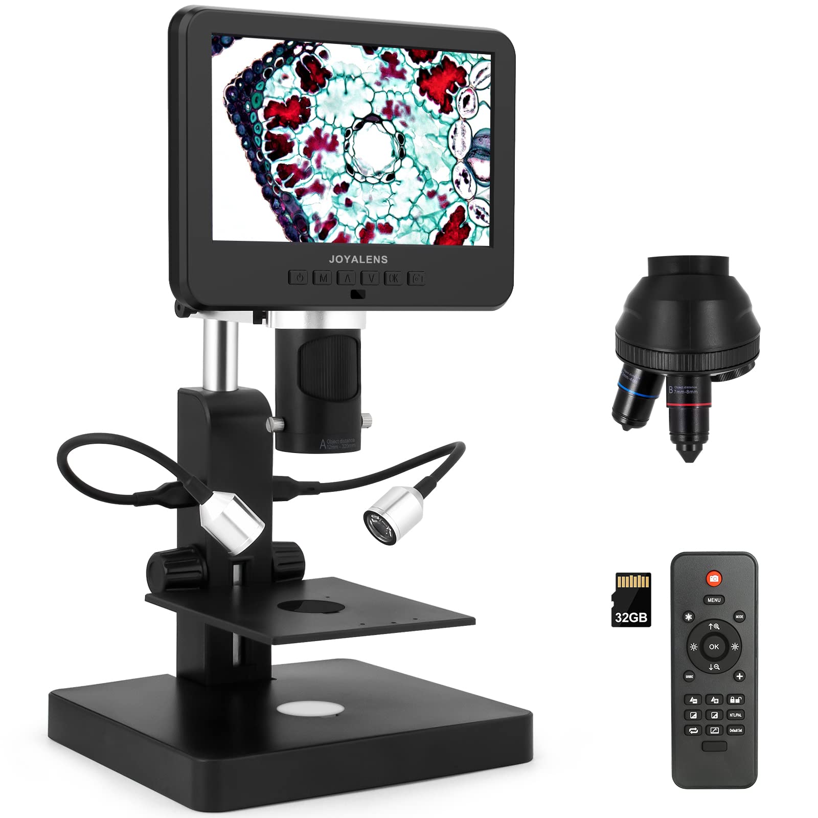 JOYALENS JL246P 3 Lens 7'' LCD Digital Microscope 1000X, Biological Microscope with Prepared Slides for Adults and Kids,12MP for Coin Microscope Full