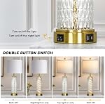 28" Gold Glass Table Lamps Set of 2, Gold Modern Bedside Lamp with LED Night Light, USB A+C, Glass Lamps for Living Room, Bedroom, Nightstand, Office, End Table (2 Bulbs Included)