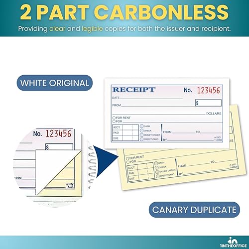 Miniatura 3 de 1InTheOffice Recibo de dinero y alquiler, 2-3/4 x 5-3/8 pulgadas, 2 piezas, sin carbono, blanco/canario, 50 juegos por libro (2 libros)