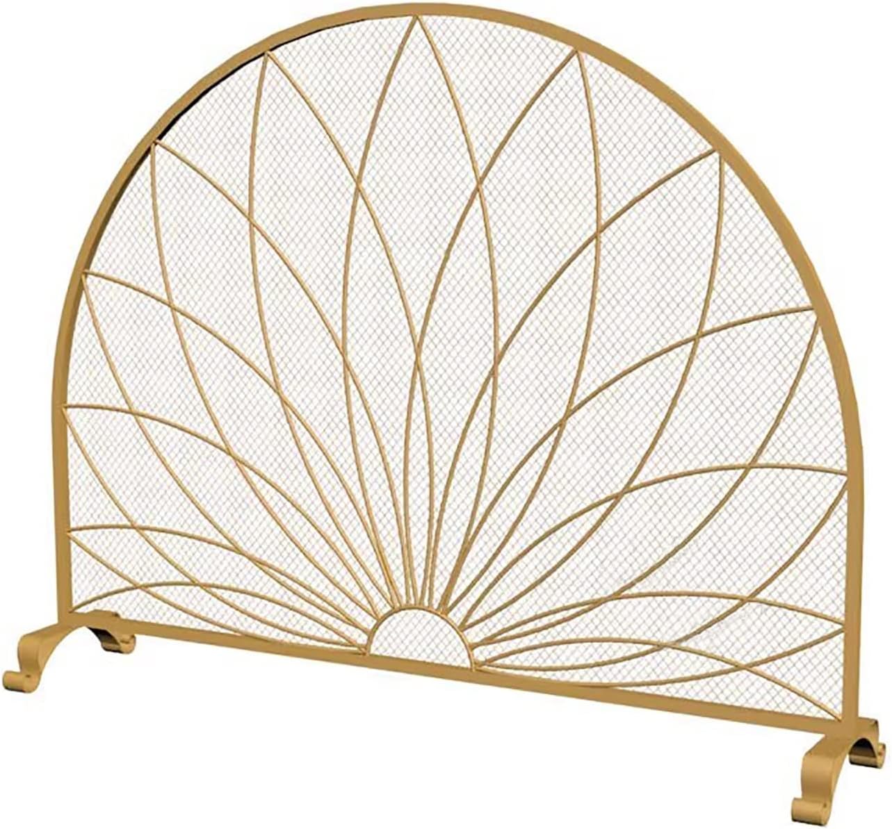 Single Panel Fireplace Spark Arrester, Heavy Duty Steel Fire Arrester, Half Round Door Frame, Solid Mesh Guard (Gold)