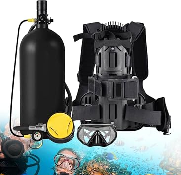 Scuba Tank Kit with Backpack Harness & Pressure Gauge, 3000PSI Portable Diving Lung Tank, Mini Scuba Equipment 3L4L for Underwater Exploration Snorkeling Black4L-A