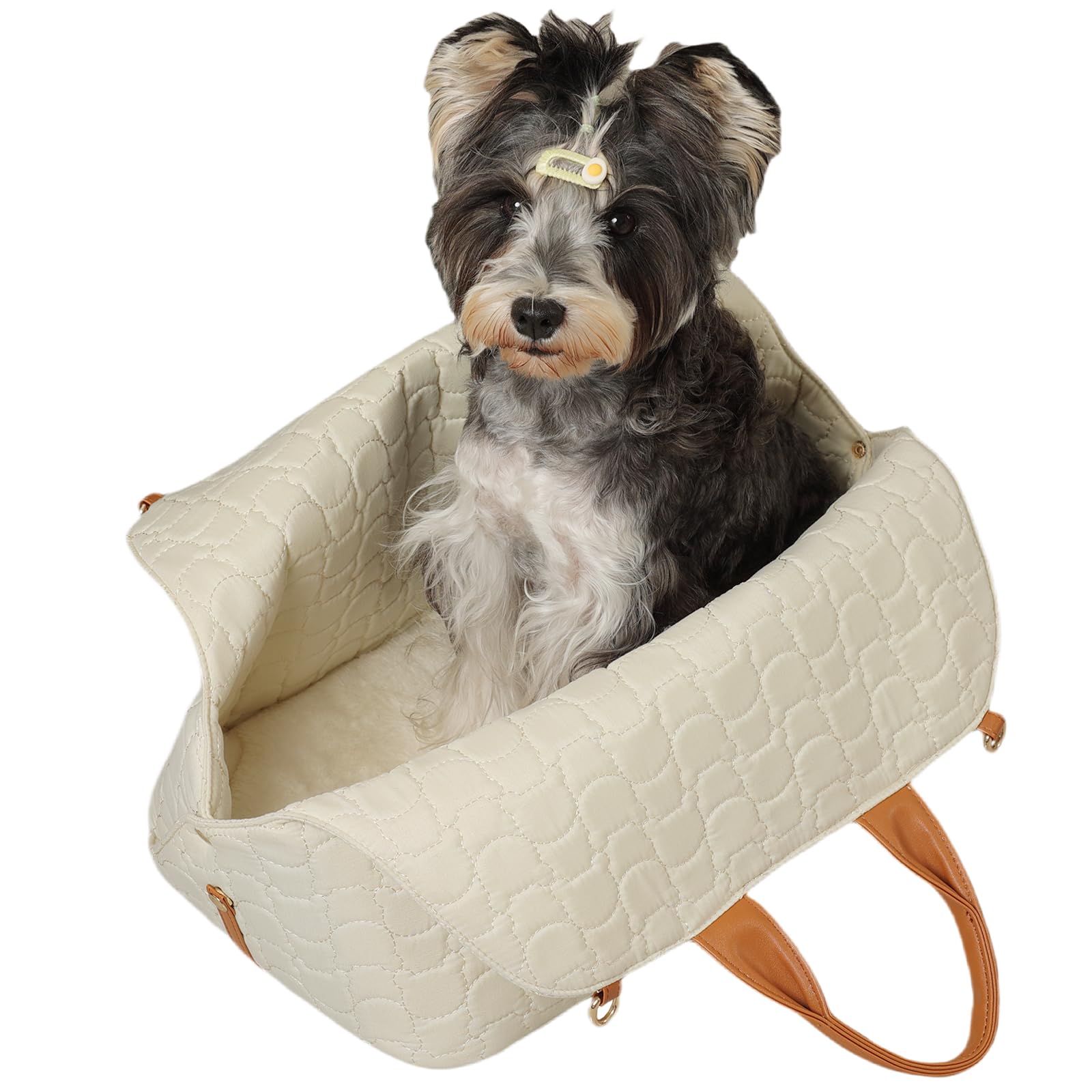 Pethaven Small Dog Purse Bags,Dual Use,Car Safety Seat,Cats,Bed Light Woman Fashion Style Cozy Pet Kennels Bag Beige Lightweight Totes Beds for Pets Puppy Bed Outdoor(Cream Color)