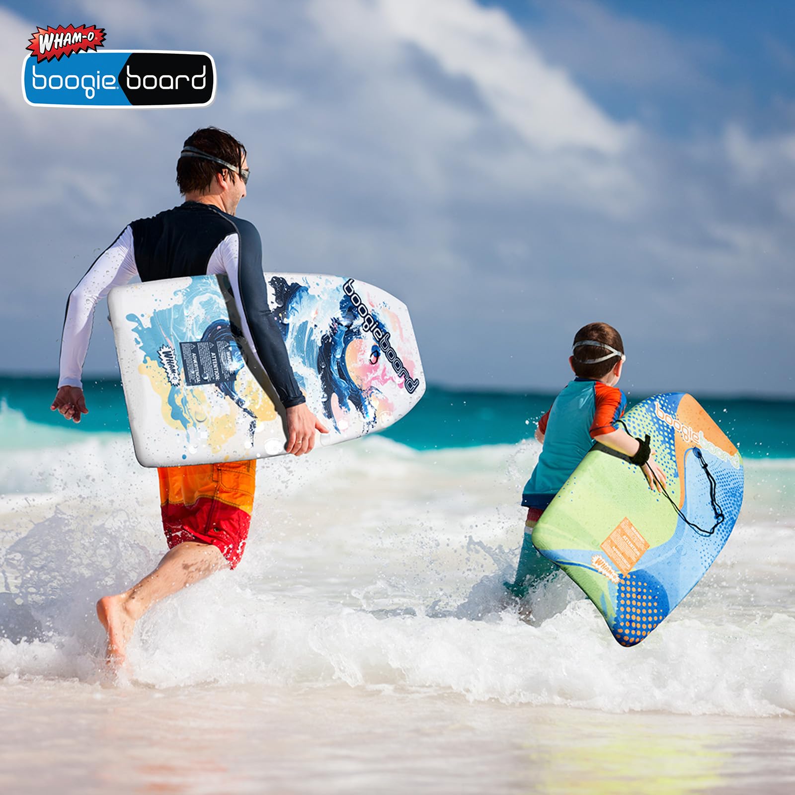 Wham-O Lot de 2 Planches de Boogie, Bodyboard avec Laisse de Poignet, Revêtement Fiberclad Noyau Phuzion, Tail Crescent pour Océan Enfants 5+ Adolescents Adultes - Courbe/Vague