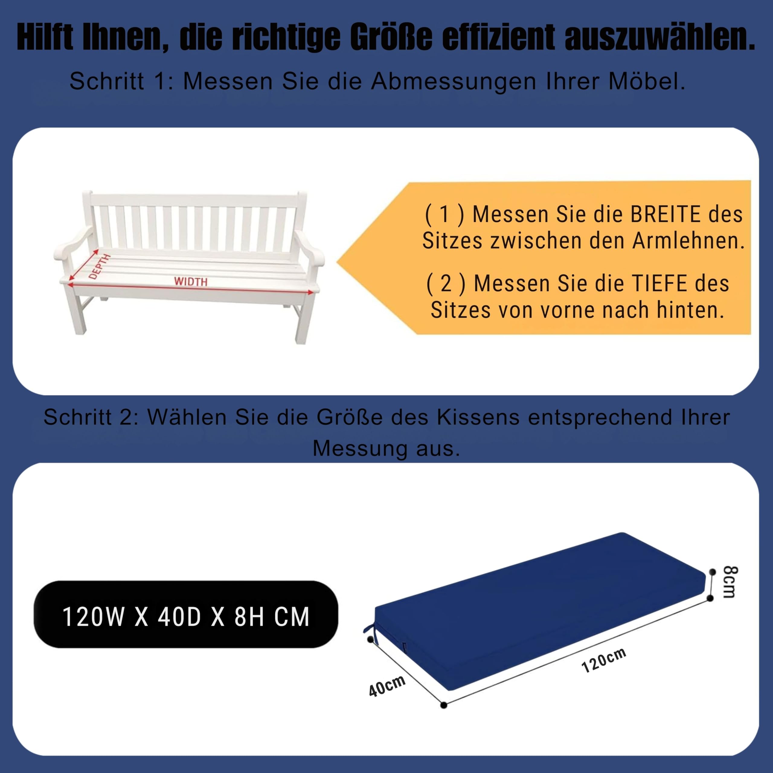 Cuscino per panca da esterni, 120 x 40 cm, impermeabile, blu | Cuscino impermeabile per panca da giardino con imbottitura extra spessa, ideale per panche, altalene e mobili da esterno