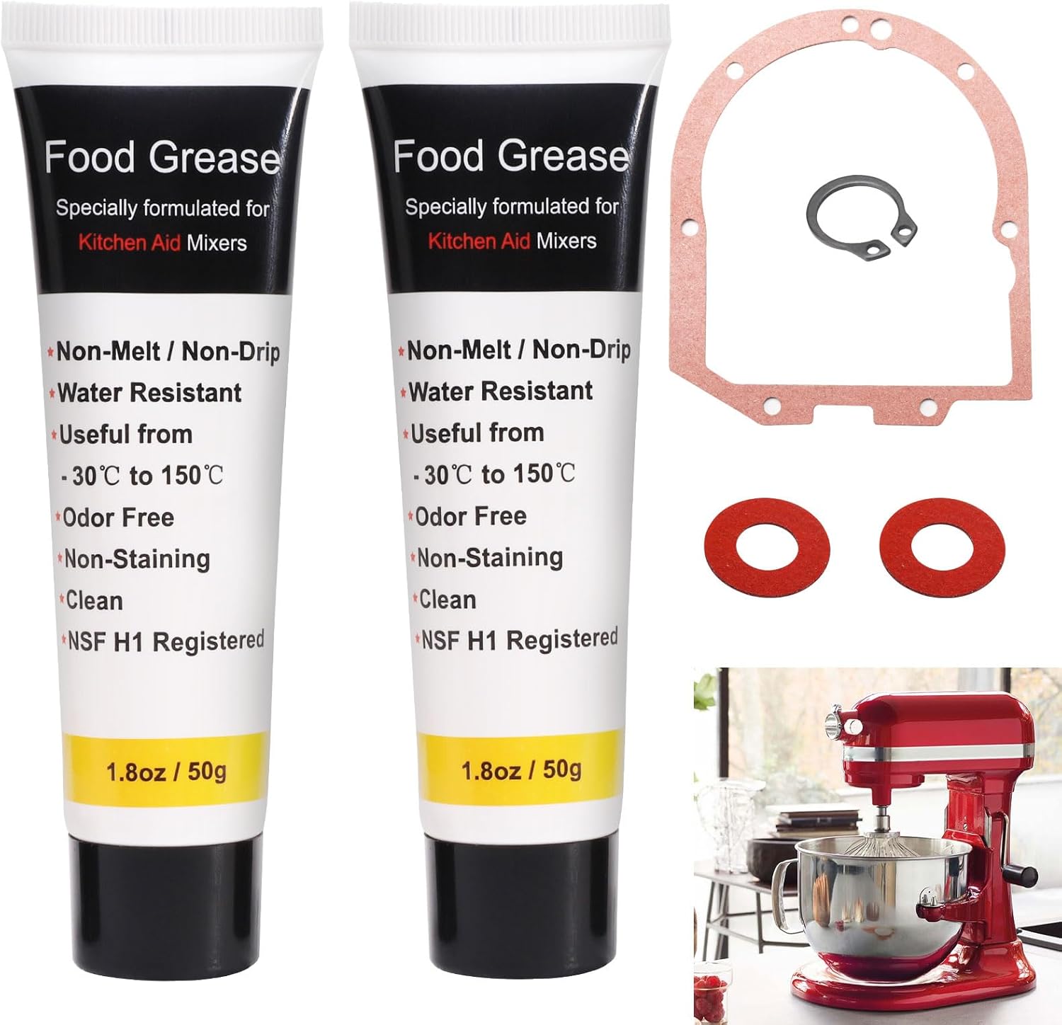 4162324 Kitchen Mixer Transmission Case Gasket, for KitchenAid Mixers K45, K5, KSM90, KSM150, With 1.8 Oz 2 x Food Grade Grease – NSF-H1 Accredited. 4162324 Kitchen Mixer Transmission Case Gasket, for KitchenAid Mixers K45, K5, KSM90, KSM150, With 1.8 Oz 2 x Food Grade Grease – NSF-H1 Accredited.