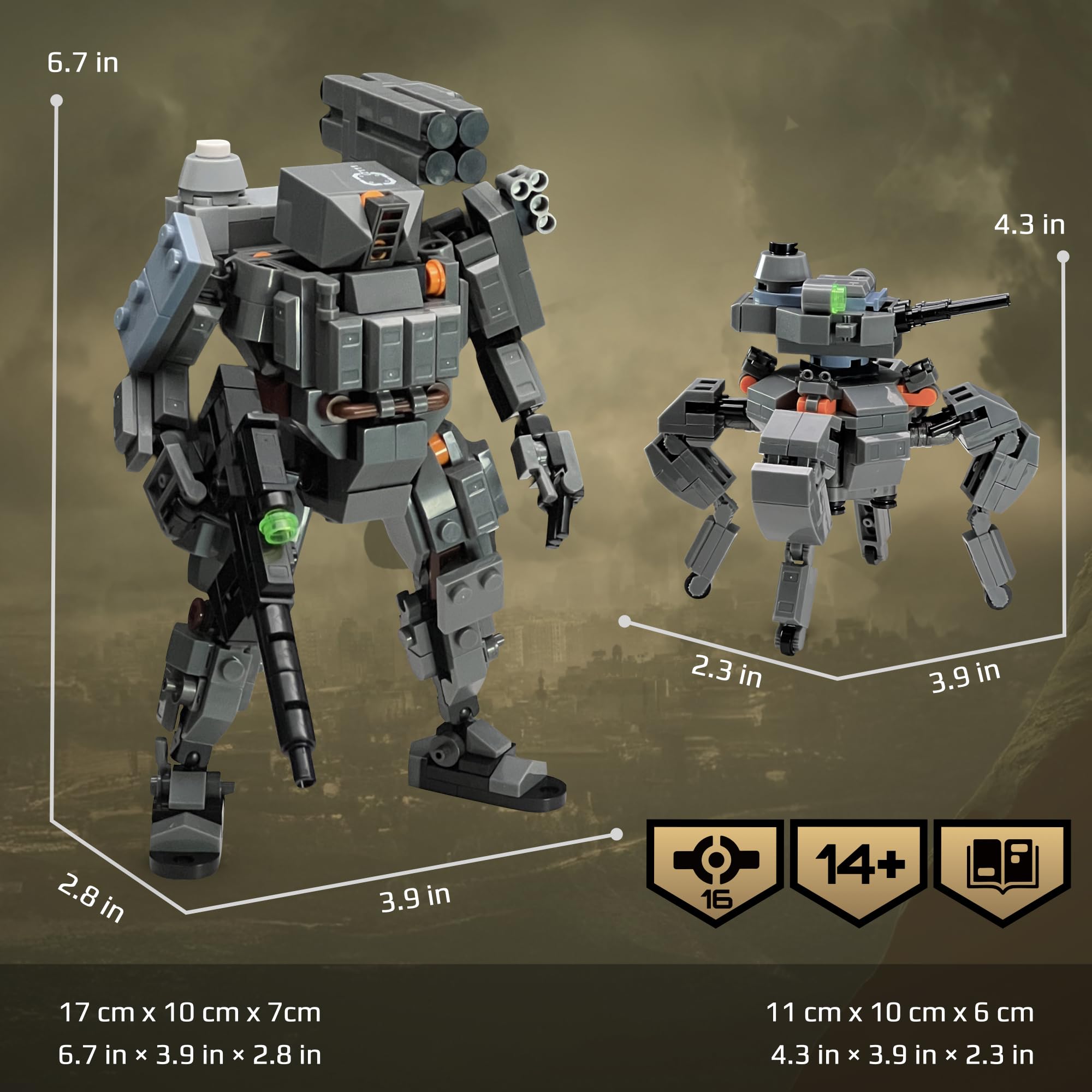 MyBuild Armed Forces Alpha Fire Support 6021 - Mech táctico de apoyo pesado con cápsula de misiles y dron de combate, kit de construcción de robot dinámico, a partir de 14 años