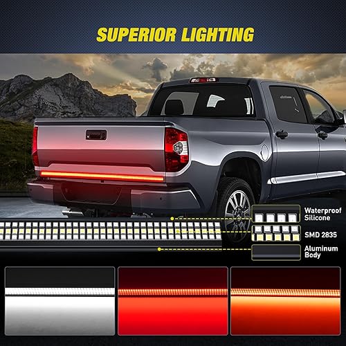 Miniatura 8 de Nilight Tira de luz para puerta trasera de camión de 48 pulgadas, marco de aluminio, tira LED de triple fila 780 con luces de freno de marcha rojas,