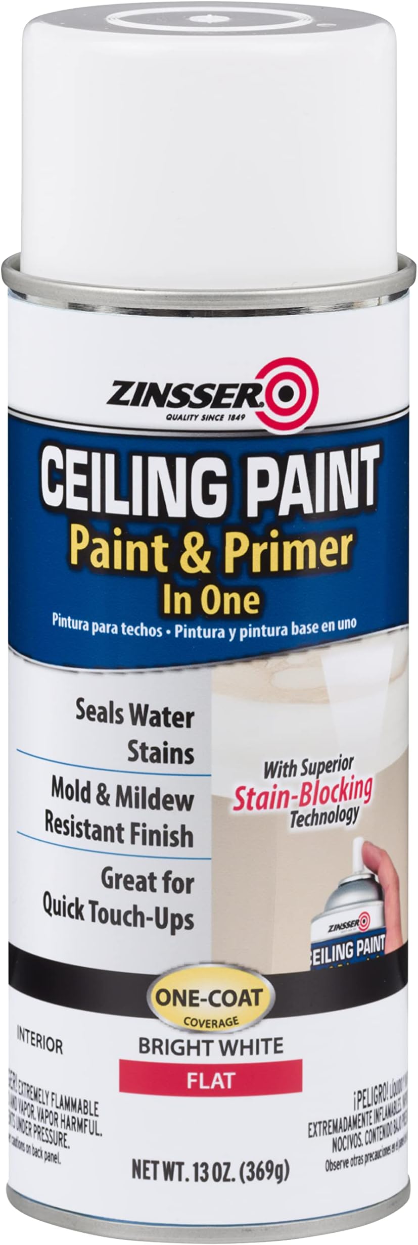 Ceiling Acrylic Paint & Primer in One, 13 oz, Flat White
