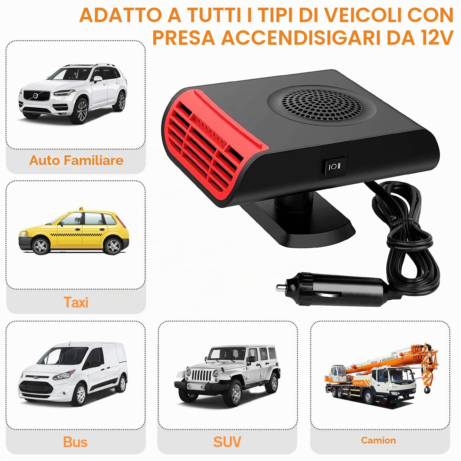 Riscaldamento per auto 12V – Kit di sbrinamento invernale per auto 150W Riscaldatore portatile per auto che si collega all'accendisigari, riscaldamento e raffreddamento rapido 2 in 1 per auto piccole